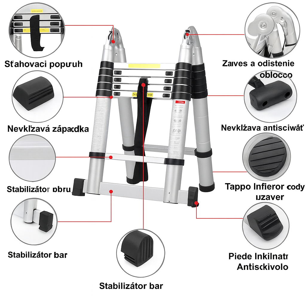 5M teleskopický hliníkový rebrík