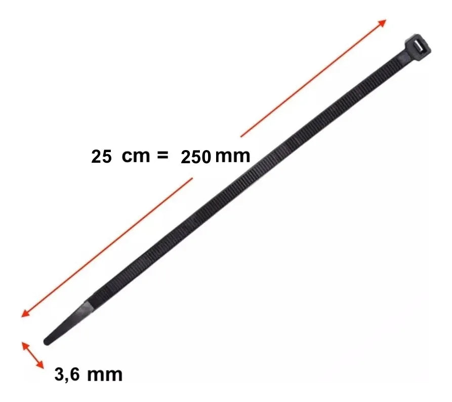 Nylonové sťahovacie pásky 25 cm × 3,6 mm – 100 ks
